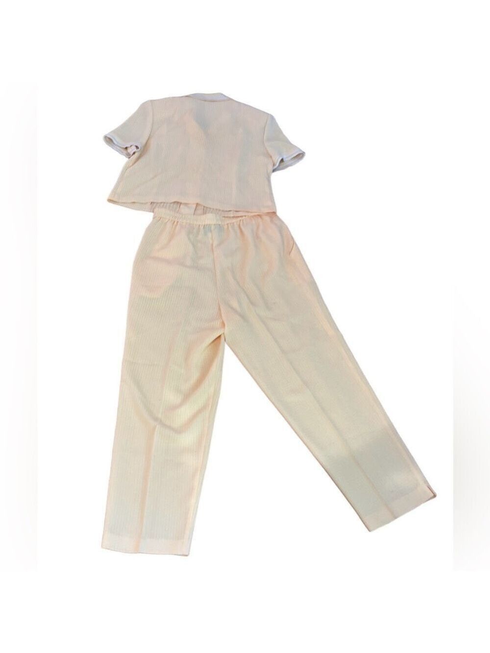 90s 2 PC SUNSHINE YELLOW TEXTURED FABRIC CROPPED POLO TOP & PANT PLAZA SOUTH 12P - Picture 3 of 15